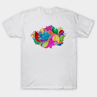 Paisley Garden Indian Style Print on White T-Shirt